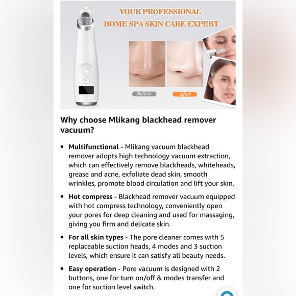 Facial Blackhead Remover Pore Vacuum -Pore Cleaner 5 Suction, Rechargeable - Picture 8 of 15